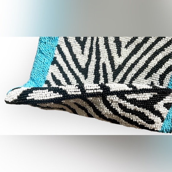 Funky Y2K Vintage Christiana Hand Beaded Zebra Print & Blue Square Crossbody Bag - Picture 5 of 14